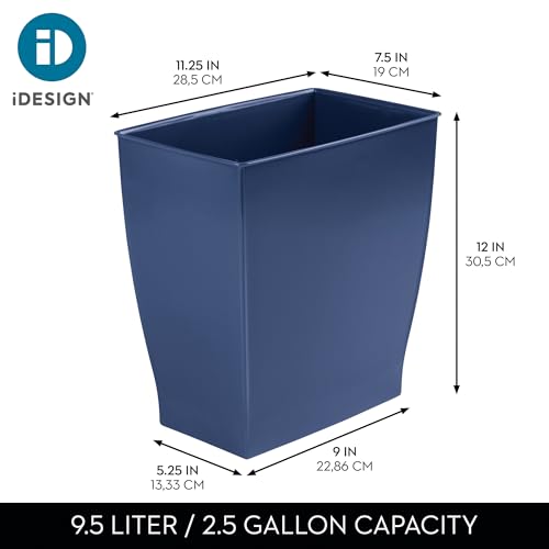 Classic iDesign Small Plastic Bathroom Trash Can, Slim Rectangle Garbage Bin for Daily Use