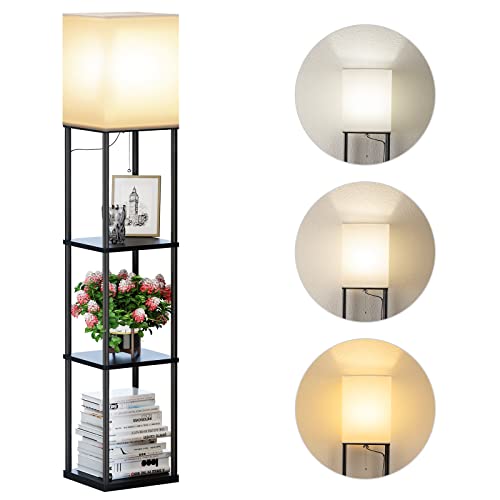 Minimalist SUNMORY Floor Lamp with Shelves, Modern Square Standing Lamp Essentials