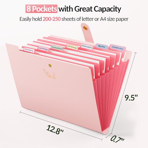 Modern Sooez Aesthetic 8 Pocket Accordion File Organizer, Pastels Expanding Essentials