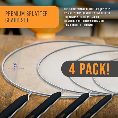 luxury U.S. Kitchen Supply 4-Piece Stainless Steel Splatter Guard Collection